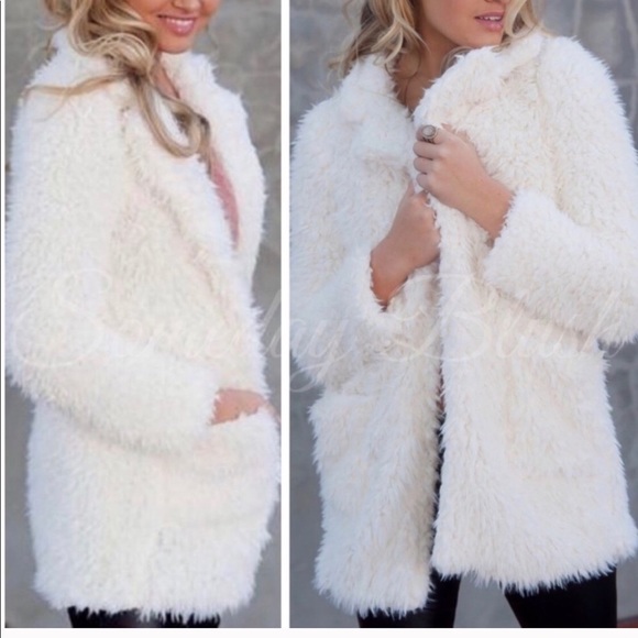 Cream shaggy faux fur coat ultra soft - Picture 2 of 2